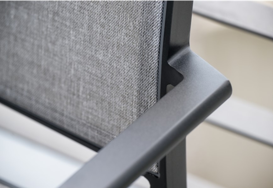 Bank 2,5-Sitzer Allround Aluminium schwarz matt mit Bezug Textilen Leinen grau