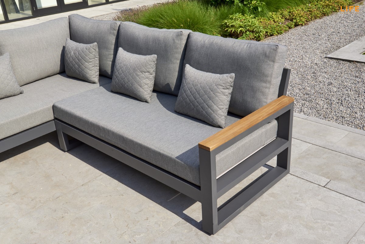 LIFE Loungeecke Set SOHO lava / Teak  inkl. All Weather Polster in Carbon