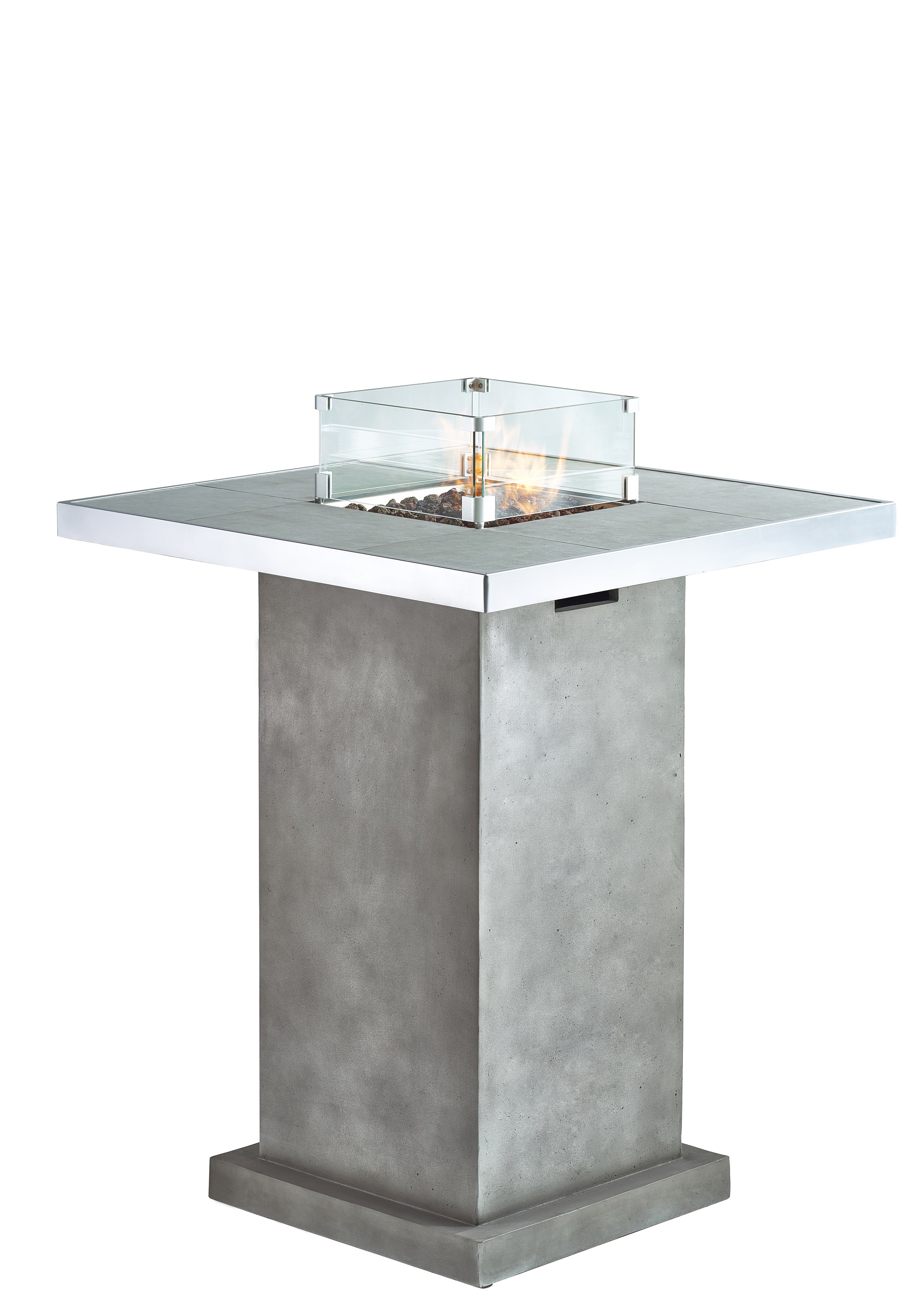 Clifton Gaskamin Comfort  Stehtisch – Grey mit Tischplatte (inkl. Glasaufsatz)