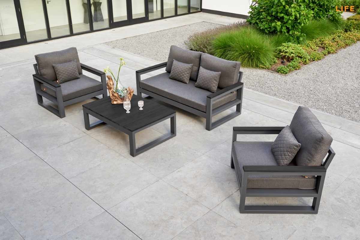 LIFE Loungesofa Set MALLORCA lava  inkl. All Weather Polster in Carbon