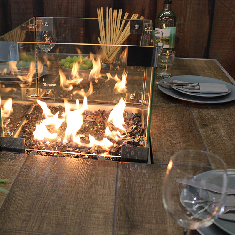 Clifton Gaskamin Comfort Esstisch Dining Table – Grey mit Tischplatte (inkl. Glasaufsatz)